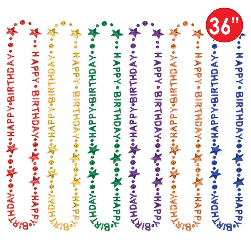 Beistle 12-Pack Happy Birthday Necklace  Multicolored HBD Plastic Costume Accessory for Celebrations & Gatherings  Birthday Jewelry & Party Favor  36 - Image 3